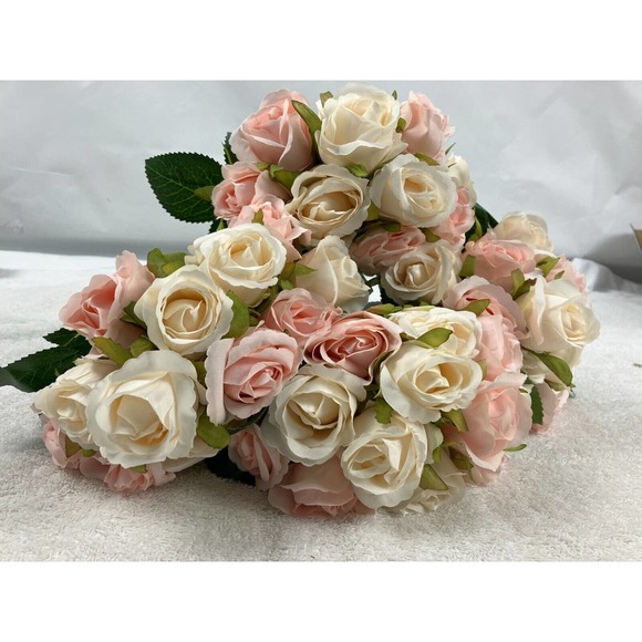 48-Pcs Artificial Silk Rose Flowers w/ Leaves & Stems for Wedding Bridal Shower - Picture 2 of 14